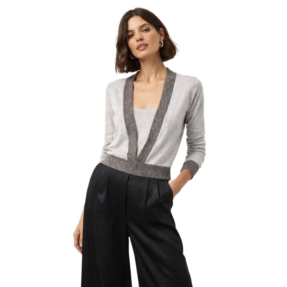 AllSaints Wool Linen Blend Sweater Deep V Beige Sparkle Size‎ US 6